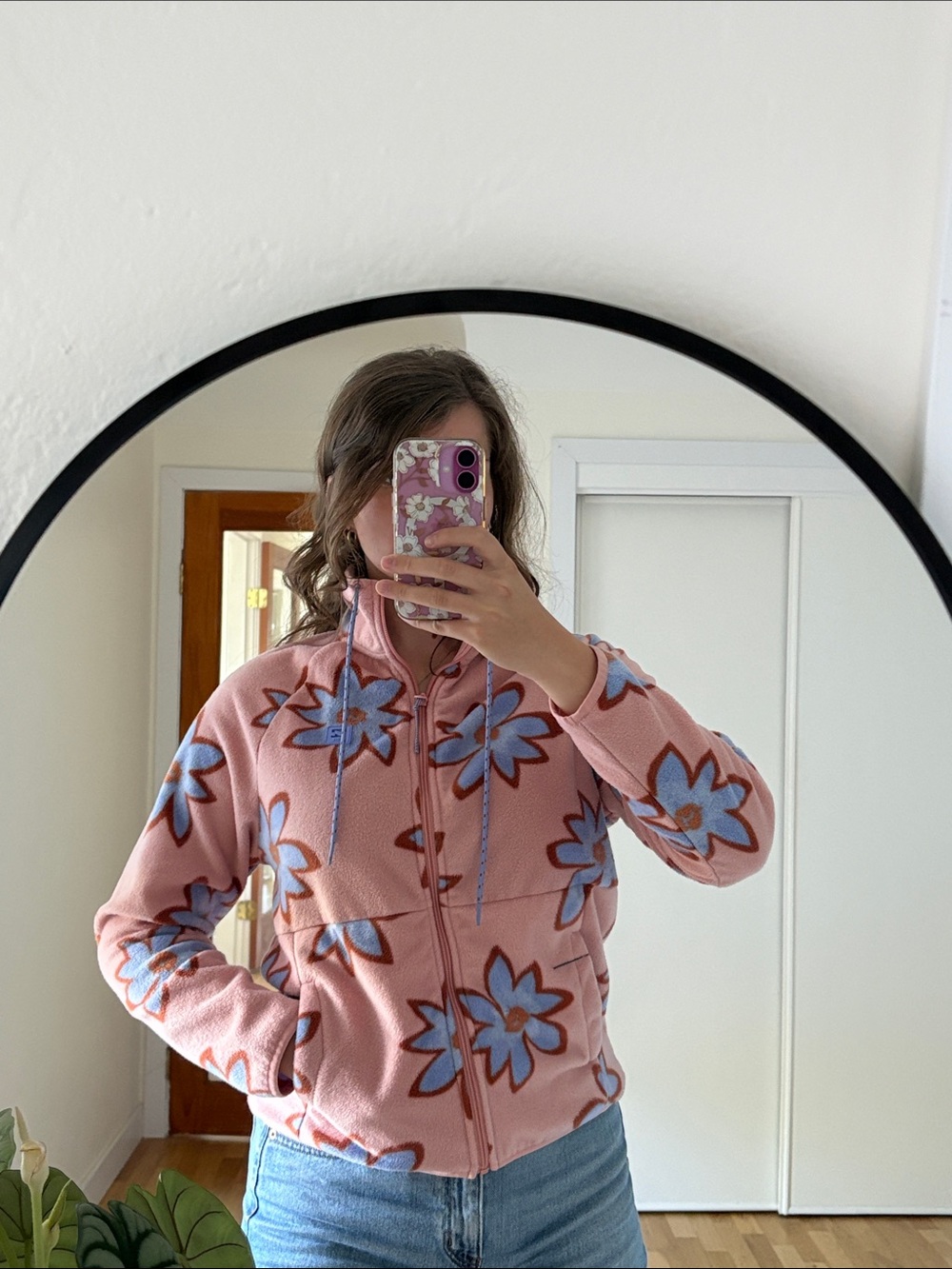 Women's Pink Floral Zip-Up Jacket